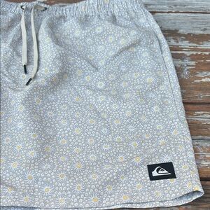 Quiksilver Light Gray Daisy Swim Shorts with Yellow Accents